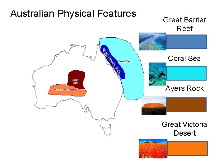 Australian Physical Features Great Barrier Reef Coral Sea Ayers Rock Great Victoria Desert 