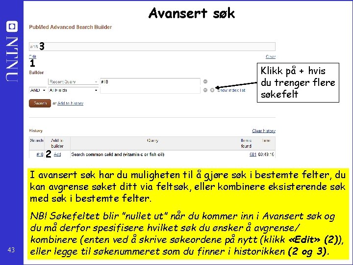 Avansert søk 3 1 Klikk på + hvis du trenger flere søkefelt 2 I