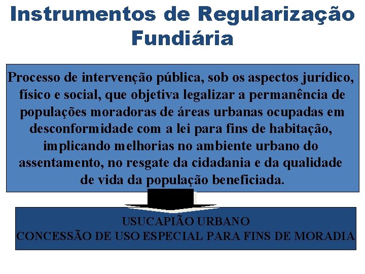 Instrumentos de Regularização Fundiária Processo de intervenção pública, sob os aspectos jurídico, físico e