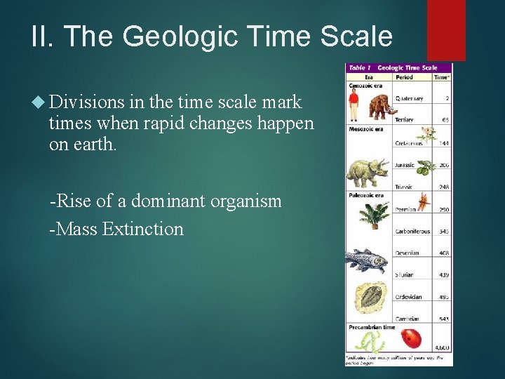 II. The Geologic Time Scale Divisions in the time scale mark times when rapid