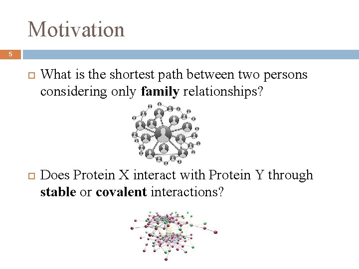 Motivation 5 What is the shortest path between two persons considering only family relationships?