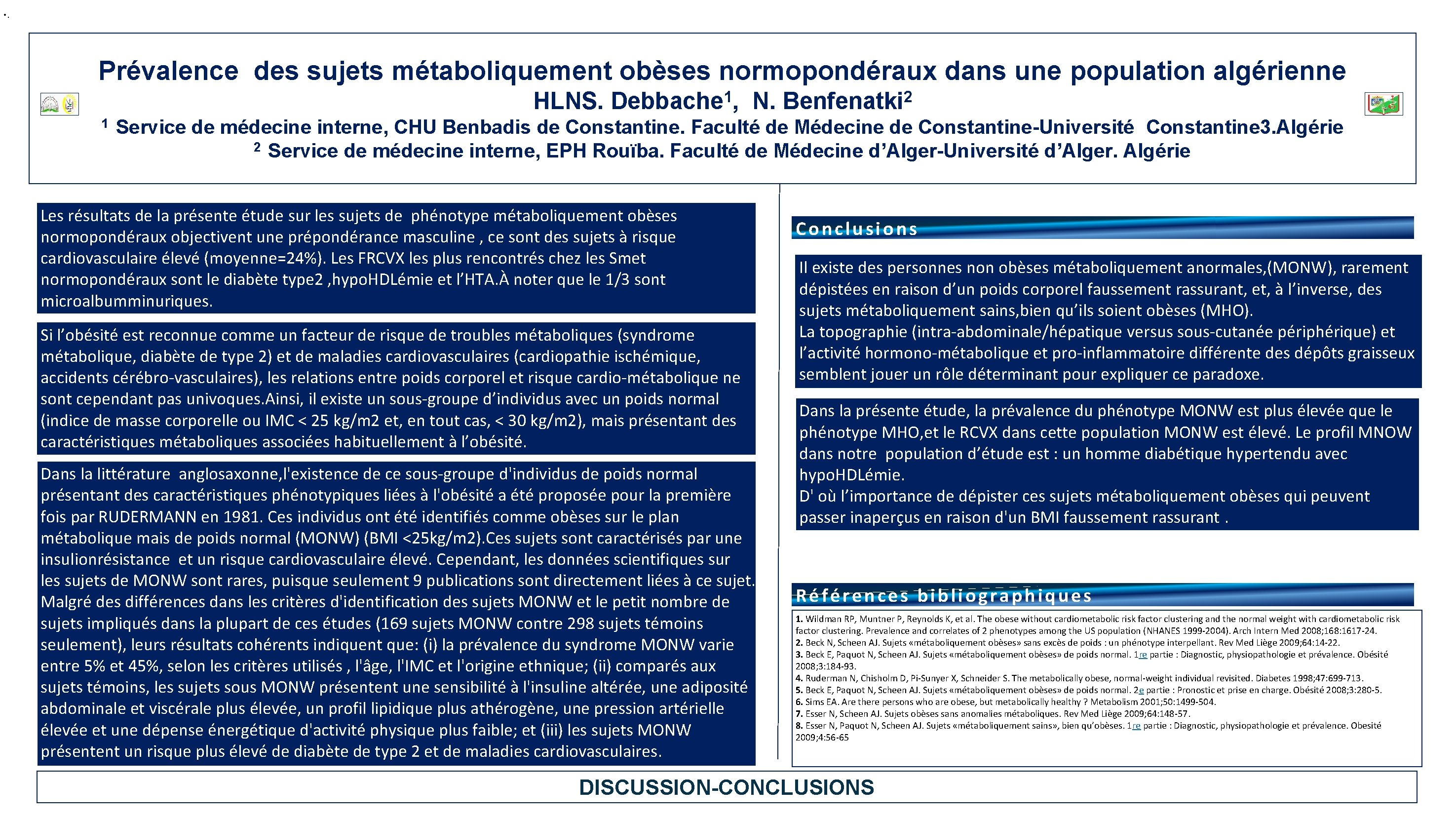  • . Prévalence des sujets métaboliquement obèses normopondéraux dans une population algérienne HLNS.