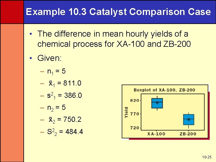 Example 10. 3 Catalyst Comparison Case • The difference in mean hourly yields of