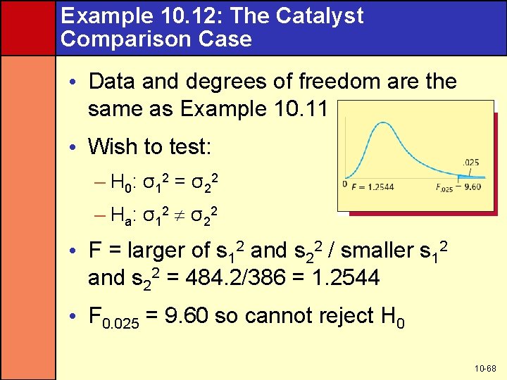 Example 10. 12: The Catalyst Comparison Case • Data and degrees of freedom are