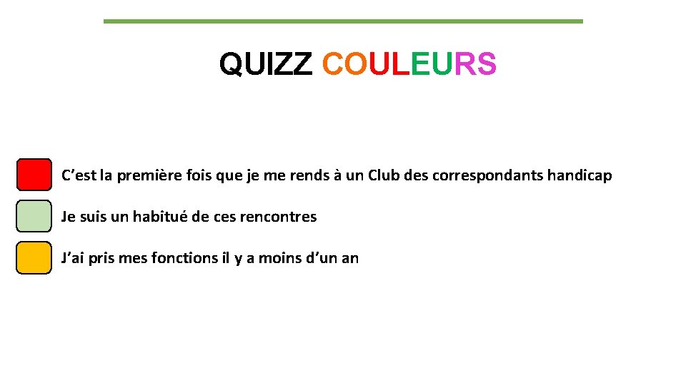 QUIZZ COULEURS C’est la première fois que je me rends à un Club des