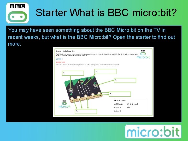 Starter What is BBC micro: bit? You may have seen something about the BBC