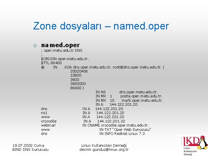 Zone dosyaları – named. oper ¡ named. oper ; oper. metu. edu. tr DNS