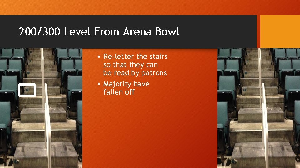 200/300 Level From Arena Bowl • Re-letter the stairs so that they can be