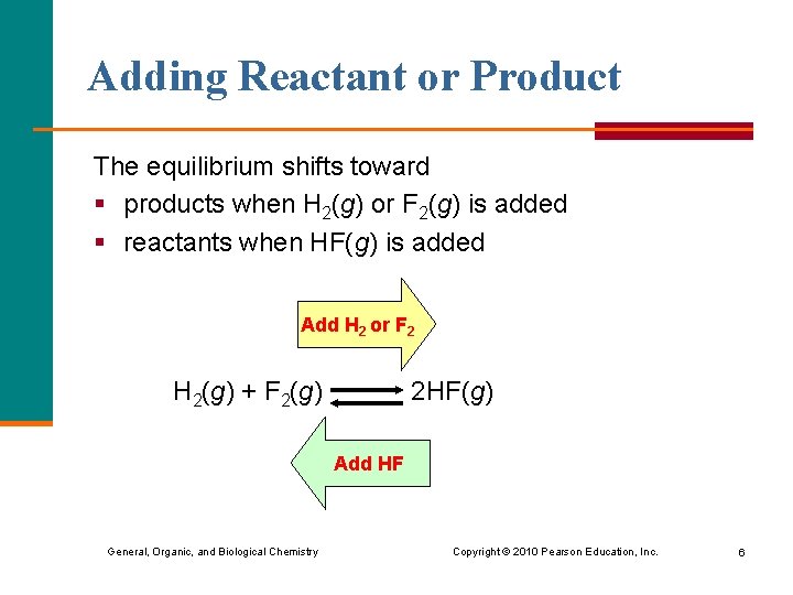 Adding Reactant or Product The equilibrium shifts toward § products when H 2(g) or