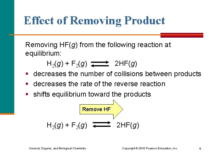 Effect of Removing Product Removing HF(g) from the following reaction at equilibrium: H 2(g)