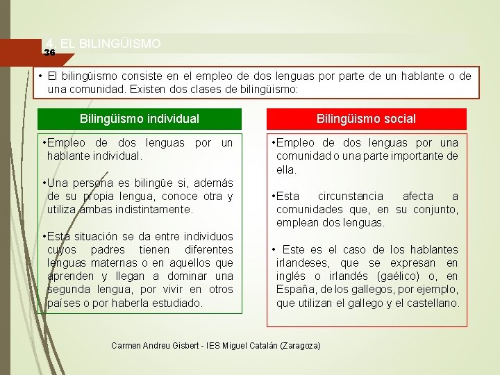 4. EL BILINGÜISMO 36 • El bilingüismo consiste en el empleo de dos lenguas