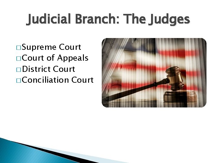 Judicial Branch: The Judges � Supreme Court � Court of Appeals � District Court