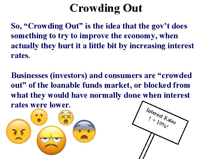 Crowding Out So, “Crowding Out” is the idea that the gov’t does something to