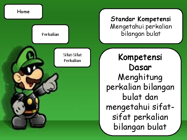 Home Standar Kompetensi Mengetahui perkalian bilangan bulat Perkalian Sifat-Sifat Perkalian Kompetensi Dasar Menghitung perkalian