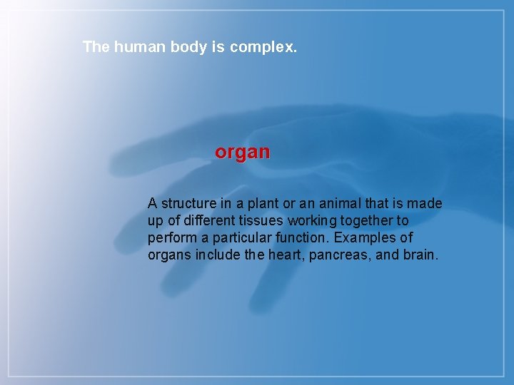 The human body is complex. organ A structure in a plant or an animal