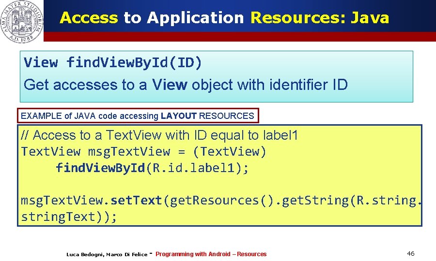 Access to Application Resources: Java View find. View. By. Id(ID) Get accesses to a