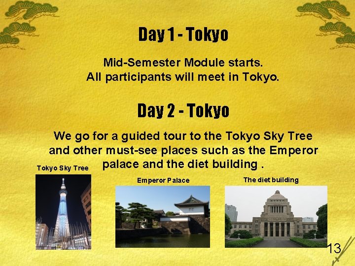 Day 1 - Tokyo Mid-Semester Module starts. All participants will meet in Tokyo. Day