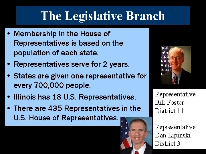 The Legislative Branch • Membership in the House of Representatives is based on the