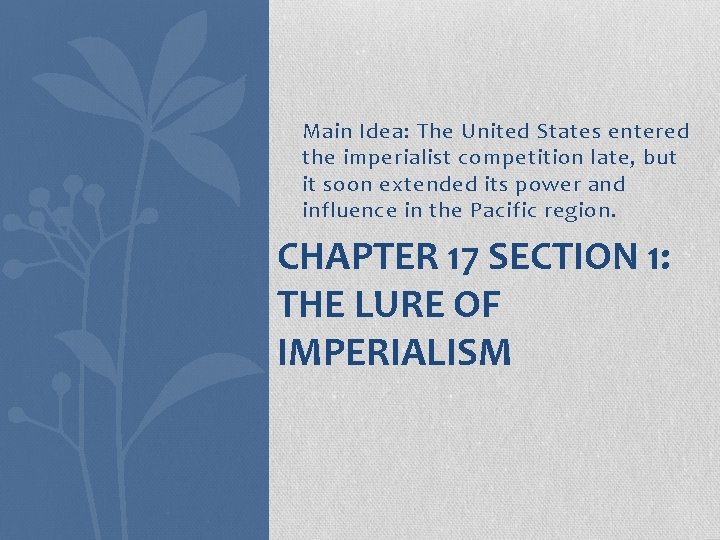 Main Idea: The United States entered the imperialist competition late, but it soon extended