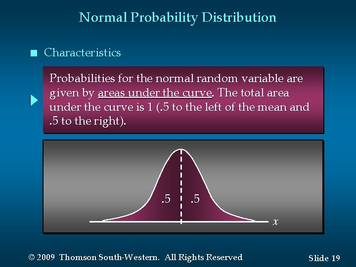 Normal Probability Distribution n Characteristics Probabilities for the normal random variable are given by