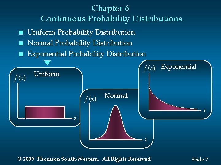 Chapter 6 Continuous Probability Distributions n n n f (x) Uniform Probability Distribution Normal