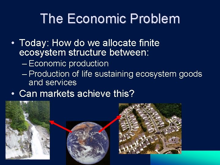 The Economic Problem • Today: How do we allocate finite ecosystem structure between: –