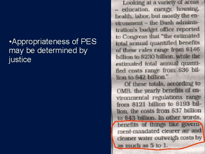  • Appropriateness of PES may be determined by justice 