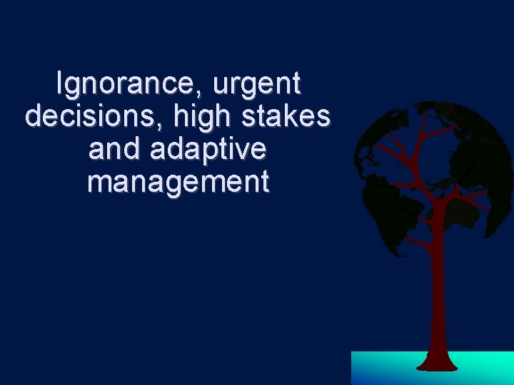 Ignorance, urgent decisions, high stakes and adaptive management 