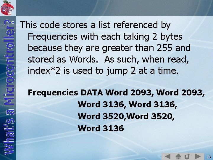 This code stores a list referenced by Frequencies with each taking 2 bytes because
