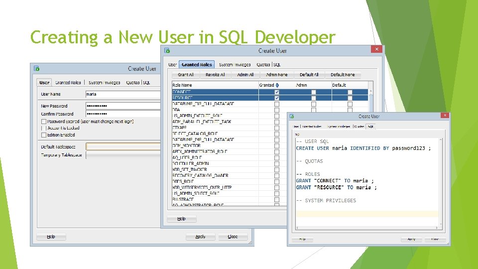 Creating a New User in SQL Developer 9 