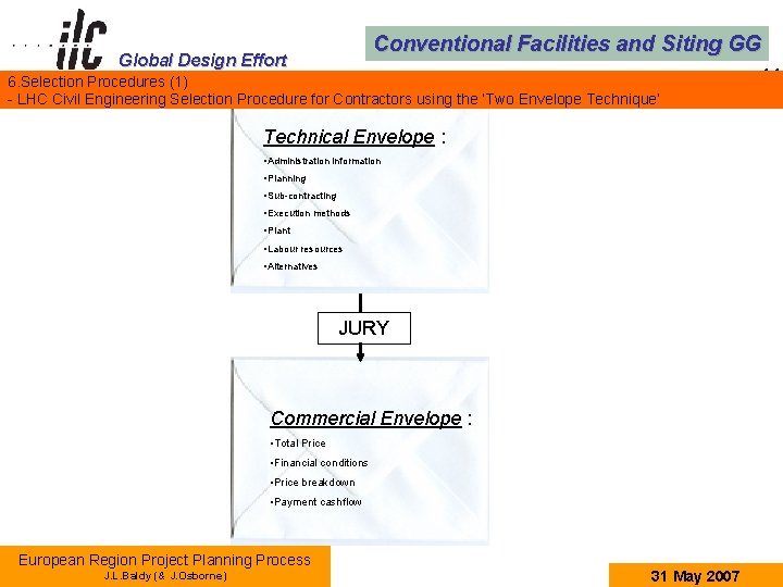 Conventional Facilities and Siting GG Global Design Effort 6. Selection Procedures (1) - LHC