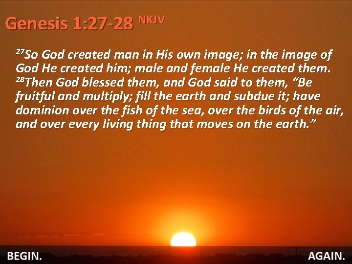 Genesis 1: 27 -28 NKJV 27 So God created man in His own image;