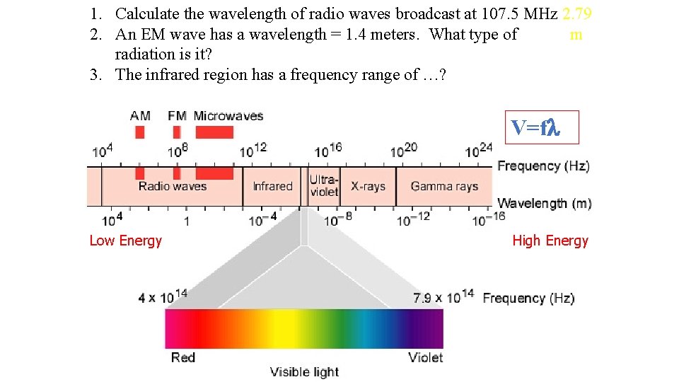 1. Calculate the wavelength of radio waves broadcast at 107. 5 MHz 2. 79