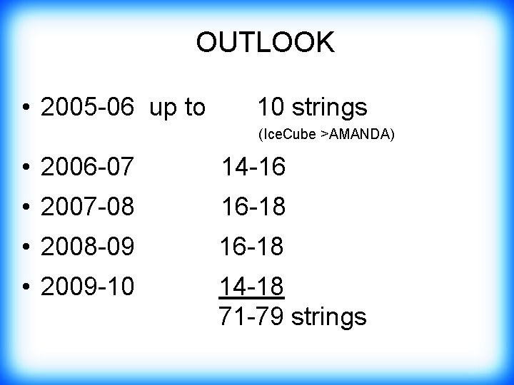 OUTLOOK • 2005 -06 up to 10 strings (Ice. Cube >AMANDA) • 2006 -07