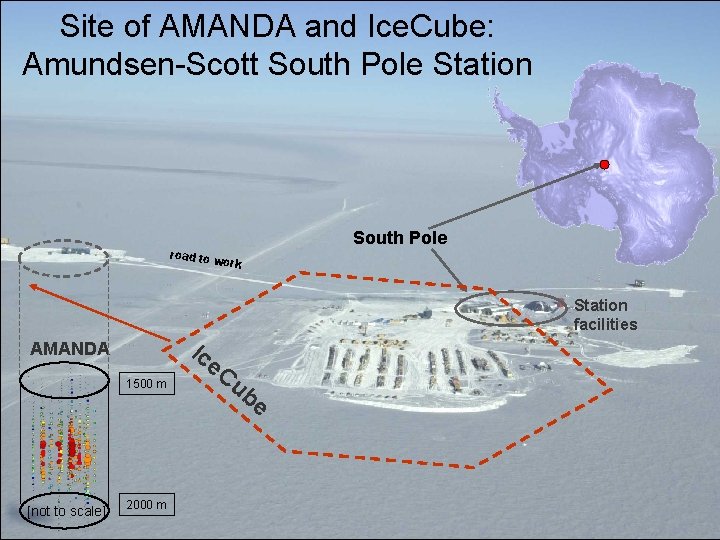 Site of AMANDA and Ice. Cube: Amundsen-Scott South Pole Station South Pole road to