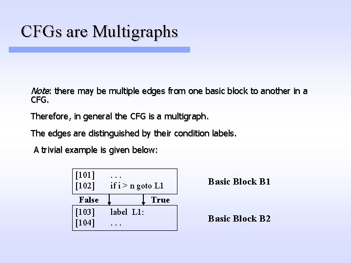 CFGs are Multigraphs Note: there may be multiple edges from one basic block to CFGs are Multigraphs Note: there may be multiple edges from one basic block to