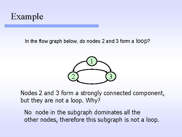 Example In the flow graph below, do nodes 2 and 3 form a loop? Example In the flow graph below, do nodes 2 and 3 form a loop?