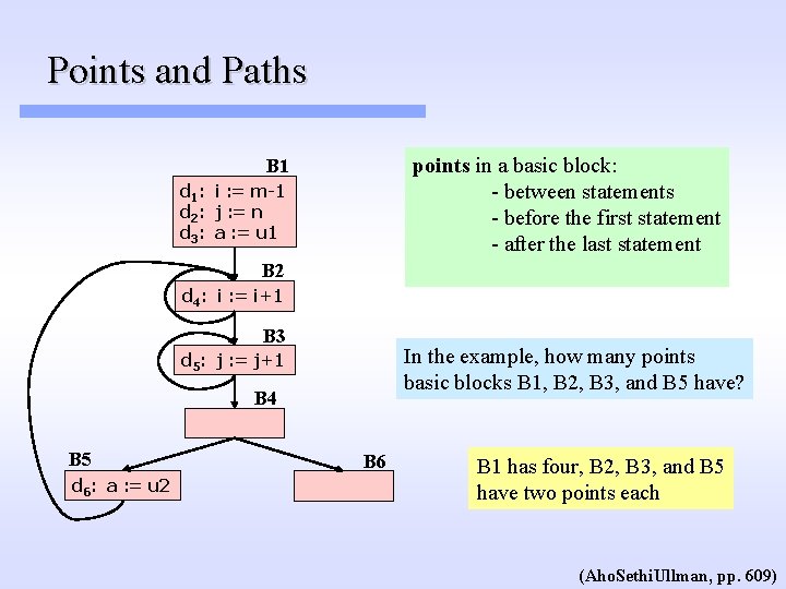 Points and Paths points in a basic block: - between statements - before the Points and Paths points in a basic block: - between statements - before the