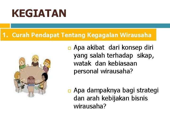 KEGIATAN 1. Curah Pendapat Tentang Kegagalan Wirausaha Apa akibat dari konsep diri yang salah