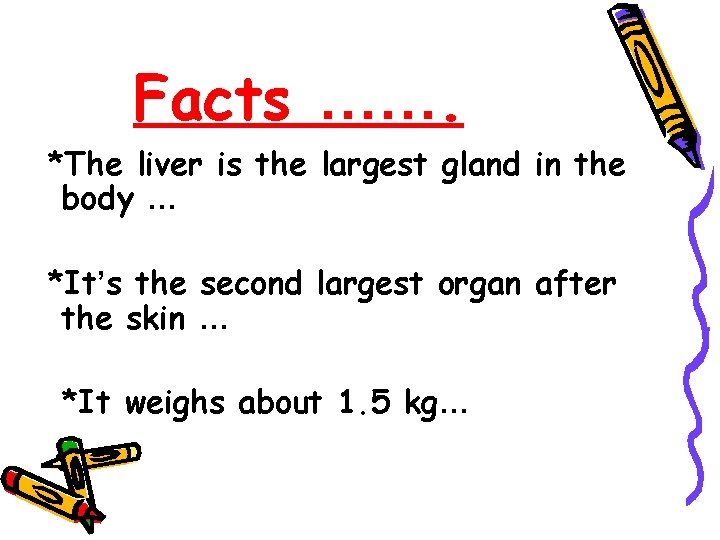 Facts ……. *The liver is the largest gland in the body … *It’s the