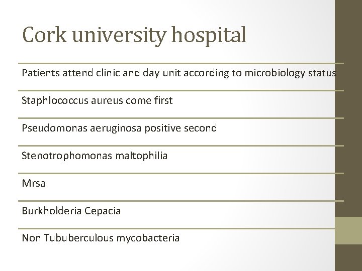 Cork university hospital Patients attend clinic and day unit according to microbiology status Staphlococcus