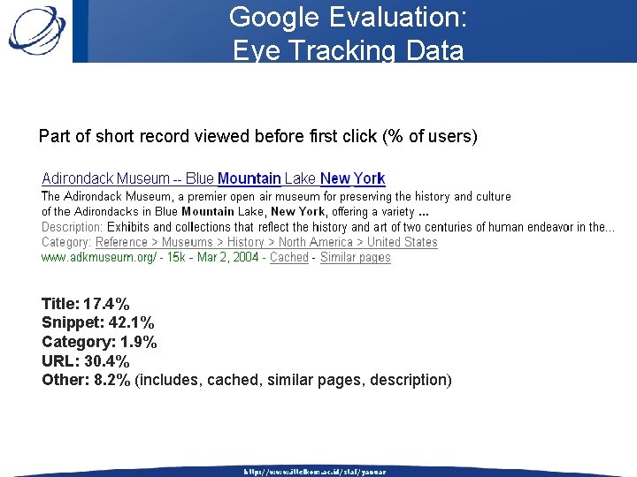 Google Evaluation: Eye Tracking Data Part of short record viewed before first click (%