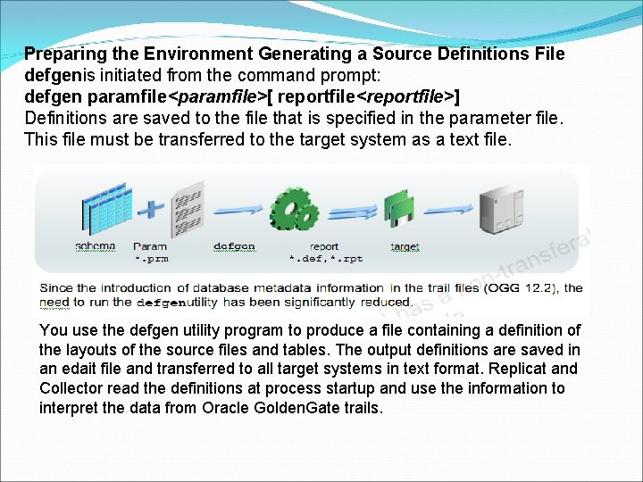 Preparing the Environment Generating a Source Definitions File defgenis initiated from the command prompt: