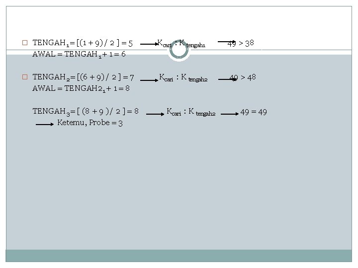 � TENGAH 1 = [(1 + 9) / 2 ] = 5 Kcari :