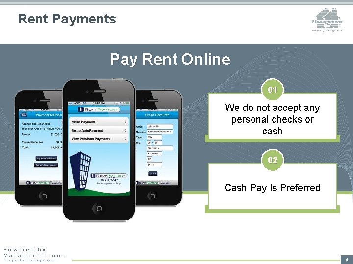 Rent Payments Pay Rent Online 01 We do not accept any personal checks or