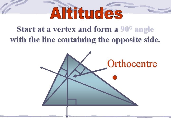 Start at a vertex and form a 90° angle with the line containing the