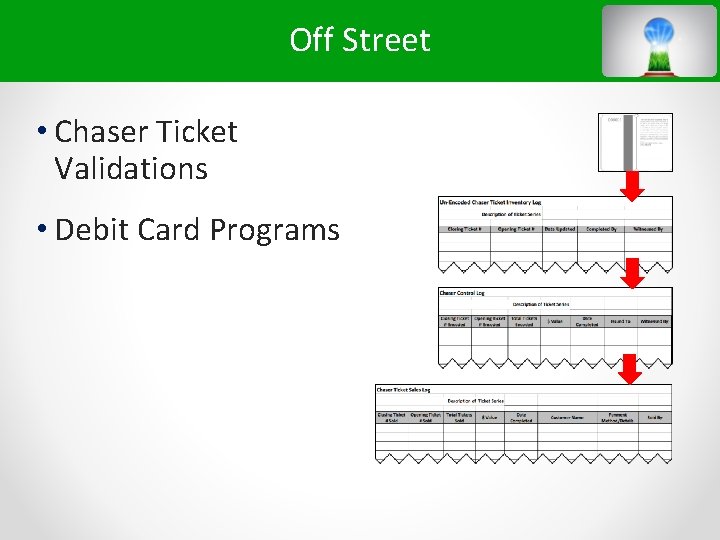 Off Street • Chaser Ticket Validations • Debit Card Programs 