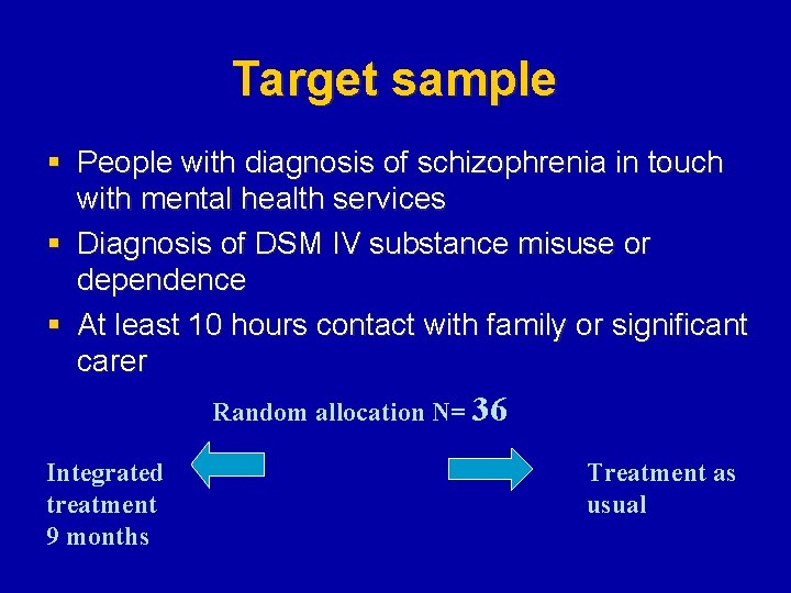 Target sample § People with diagnosis of schizophrenia in touch with mental health services