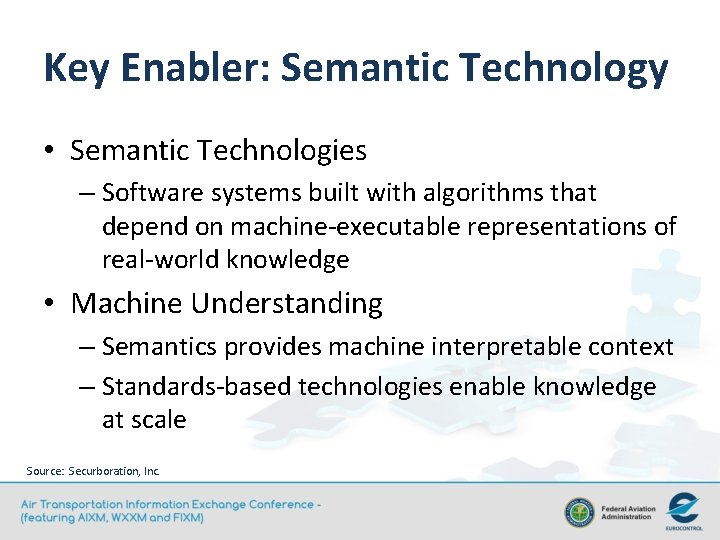 Key Enabler: Semantic Technology • Semantic Technologies – Software systems built with algorithms that