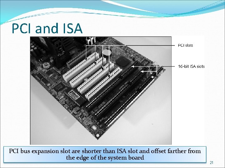 PCI and ISA PCI bus expansion slot are shorter than ISA slot and offset